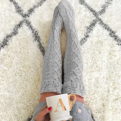 

Christmas Women Winter Wool Warm Knit Over Knee Thigh High Stockings Socks Leggings