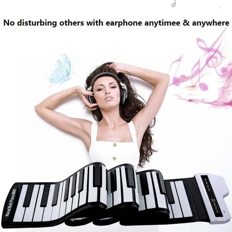 

61 Keys Electronic Roll up Piano Universal Flexible Soft Keyboard Portable Standard Silicone Piano 140 Tones 128 Rhythm 8o Songs