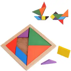 Детские деревянные игрушки Tangram Логические тетрис игры красочные геометрические формы головоломки Развивающие деревянные головоломки