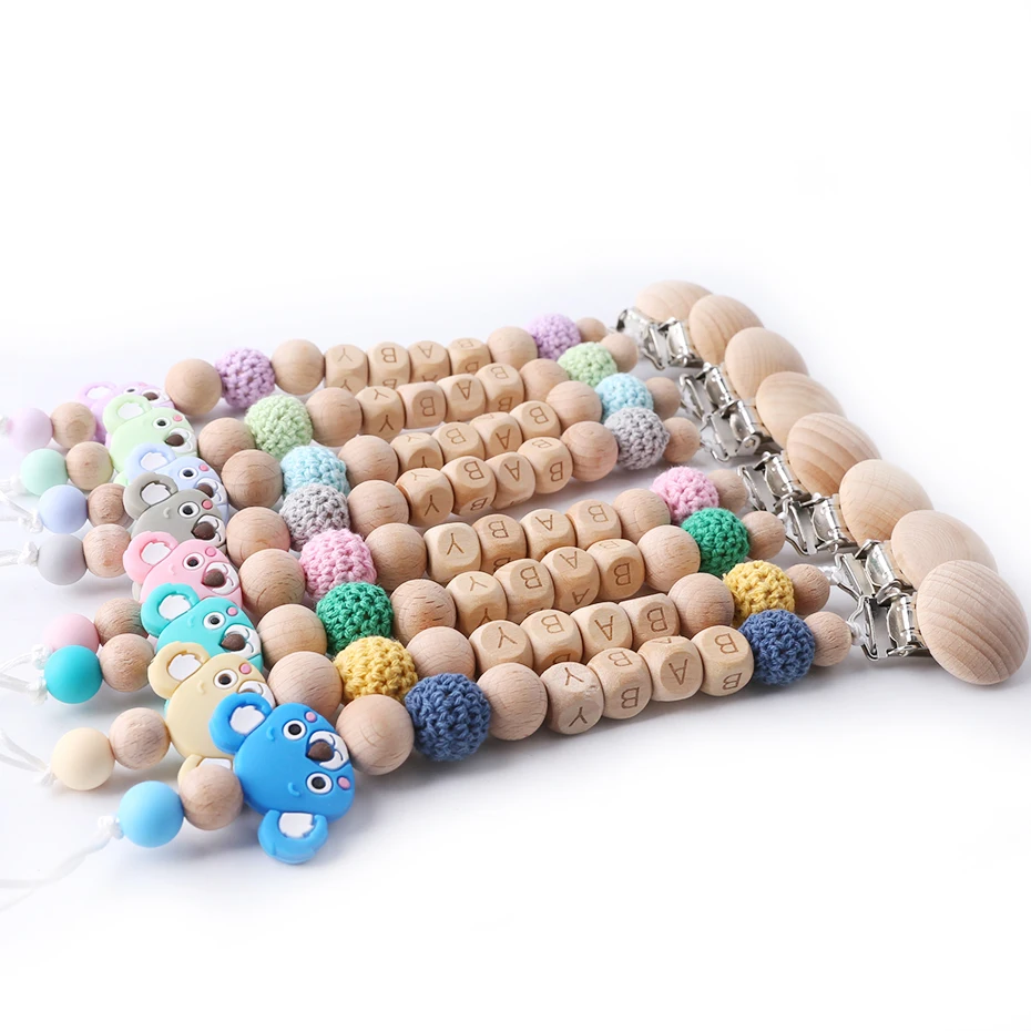 

CHEWELRY Hanging Baby Crib Mobile Baby Wooden Teether Holder For Nipples Baby Name Rattle Sensory Baby Teethers For New Born