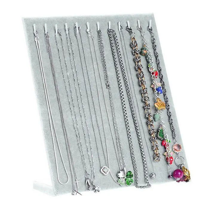 17 Hooks Velvet Jewelry Organizer Holder Storage Board Bracelet