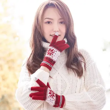 

Men/Woman Knitted Gloves Touch Screen Girl Female Winter Autumn Snowflake Print Thick Touch Screen Knit Stretch Gloves