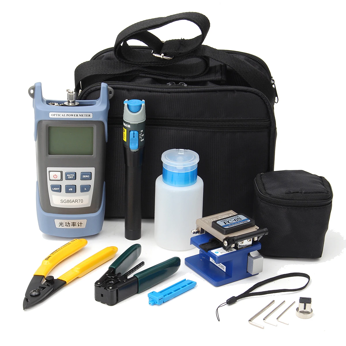 

For FC-6S Fiber Optic FTTH Tool Kit Fiber and AUA-60S Fiber Cleaver Optical Power Meter3-5KM Visual Finder Locator Wire stripper