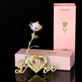 

24k Foil Plated Rose Gold Rose Wedding Party Favors Valentine's Day Gift Lover Rose Artificial For Drop Shipping With Photo Base