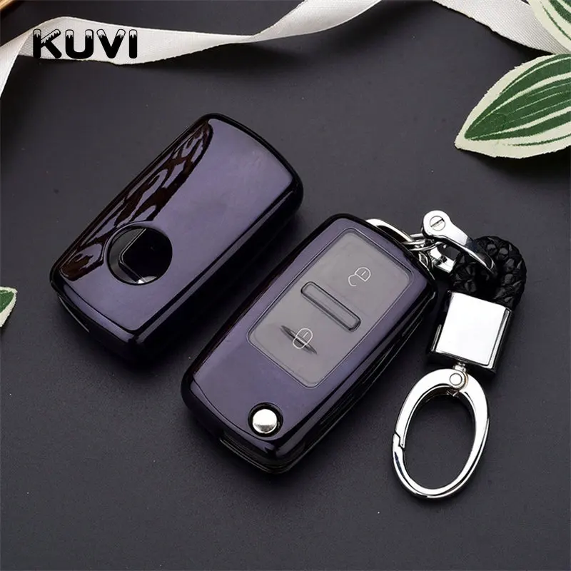 

Soft TPU Car key case cover For Vw Jetta Golf Passat Beetle Polo Bora 2 / 3 button flip key protect Accessories keychain