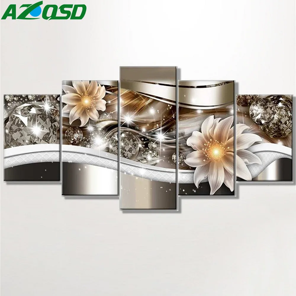

AZQSD Diamond Embroidery Floral Multi-picture Combination 5pcs/set Full Square Diamond Painting Flower Cross Stitch Home Decor