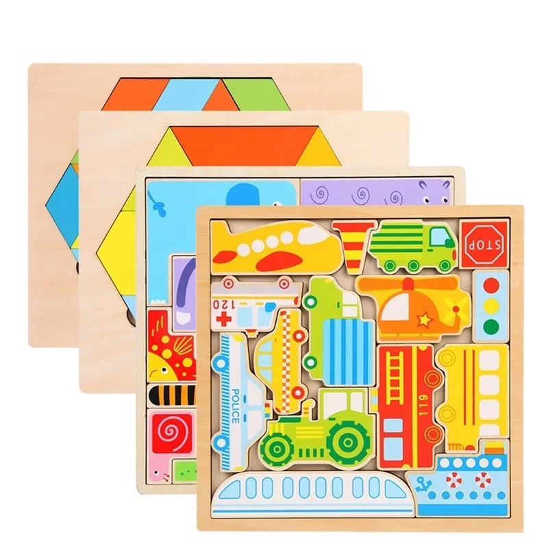 Children Toys Funny Cartoon Puzzles Traffic Animal Jigsaw Puzzle Kids Early Learning Educational Toys for Children Developing