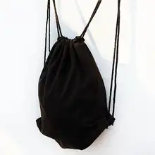 Повседневное холщовый рюкзак с кулиской Однотонная одежда строка сумки на плечо мешок школьная сумка