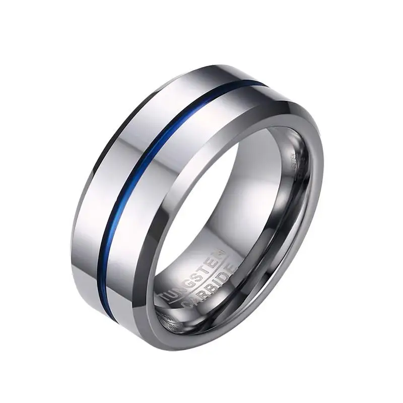 

8MM Thickness Tungsten Steel Ring Universal Unisex Blue Groove High Polished Fashion Classic Ring For Wedding Engagement Coupple