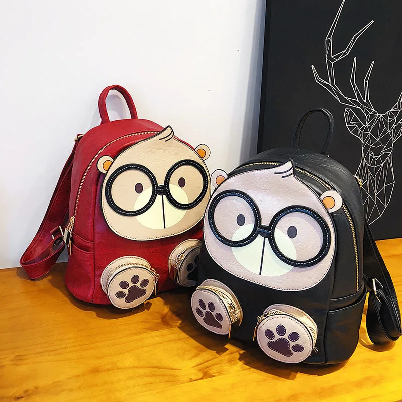 

Lovely Cartoon Bear Backpack PU Leather Kids Travelling Animal Backpacks Waterproof Schoolbags Boys Girls Children School Bags