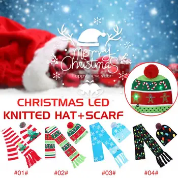 

Christmas Ornaments Party Santa Hats Scarf Boys Girls Cap Color Christmas Halloween LED Light Knit Hat Christmas Party Props