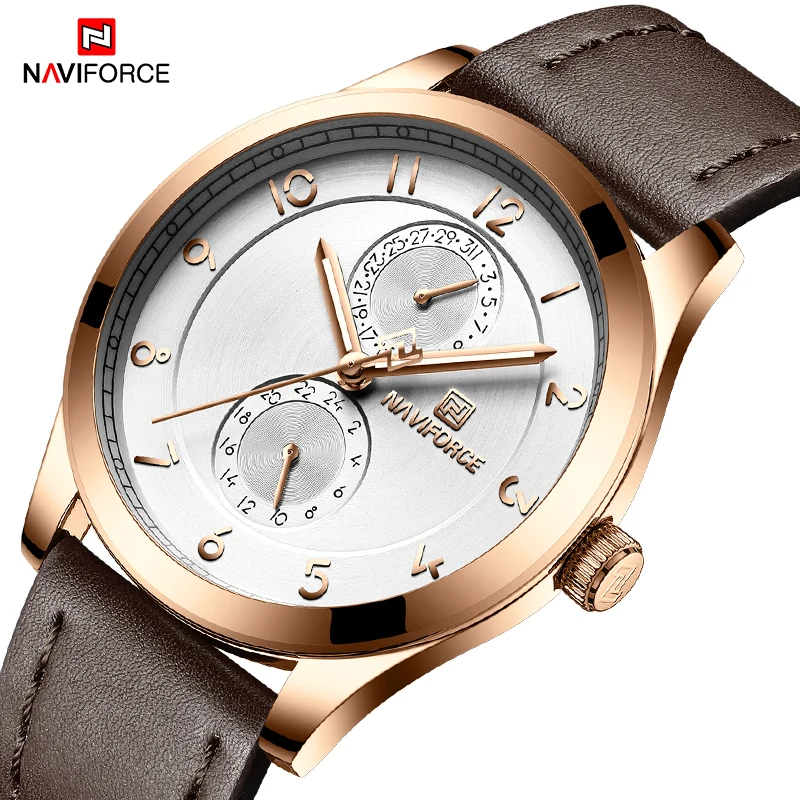 

NAVIFORCE Top Brand Men Sports Watches Waterproof Leather Creative Fashion Quartz Slim Wrist Watch Man Clock Relogio Masculino