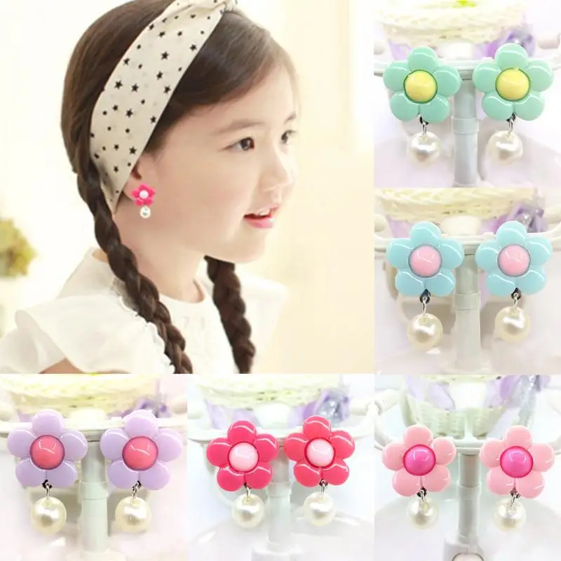 

1 Pair Ear Clip Korean Trendy Kid Children Flower Soft Cushion Ear Clip No Piercing Earring