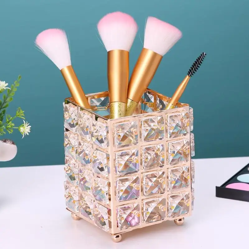 

1PC Elegant Metal Crystal Makeup Brush Holder Gold Silver Diamond Cosmetic Storage Tube Cosmetic Pens Organizer Storage Box