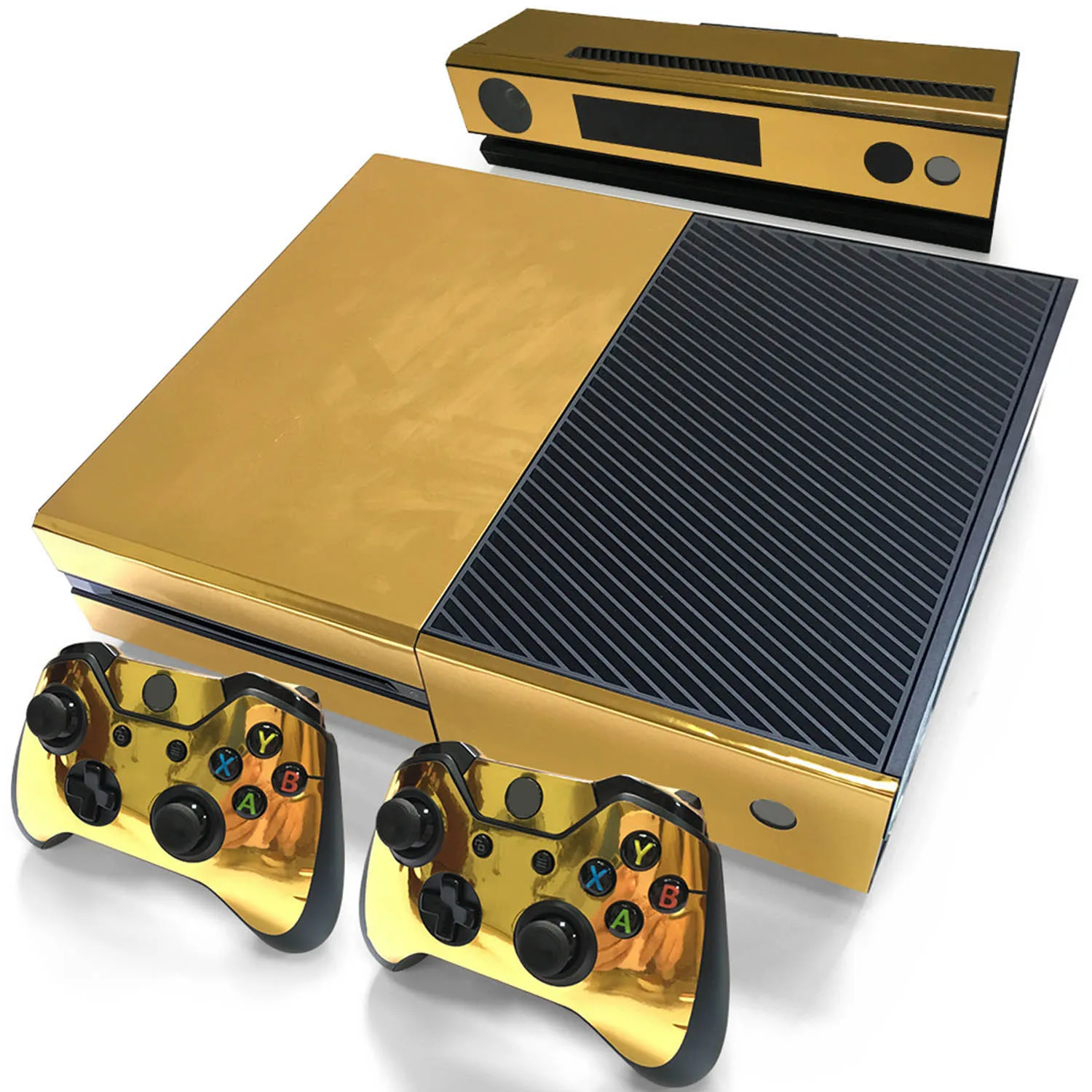 

Bevigac Metal Gold Protective Case Skin Cover Shell Sticker Decal Set for Xbox X box One Kinect Console Controllers Accessories