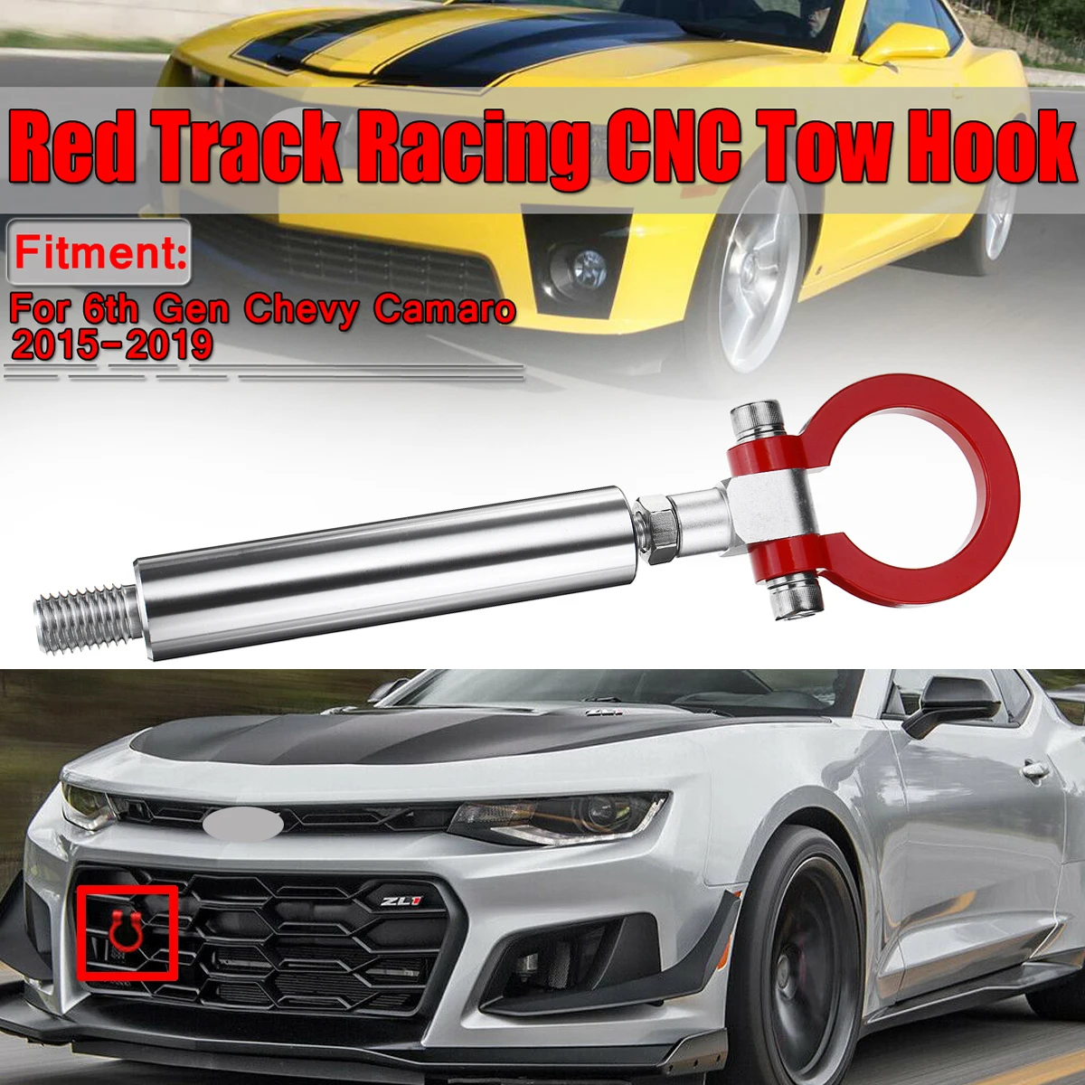 سيارة سباق مقطورة سحب بار الأحمر المسار سباق CNC شدة سحب هوك لانسر ل 6th الجنرال تشيفي ل كامارو 2015 -2019 الألومنيوم