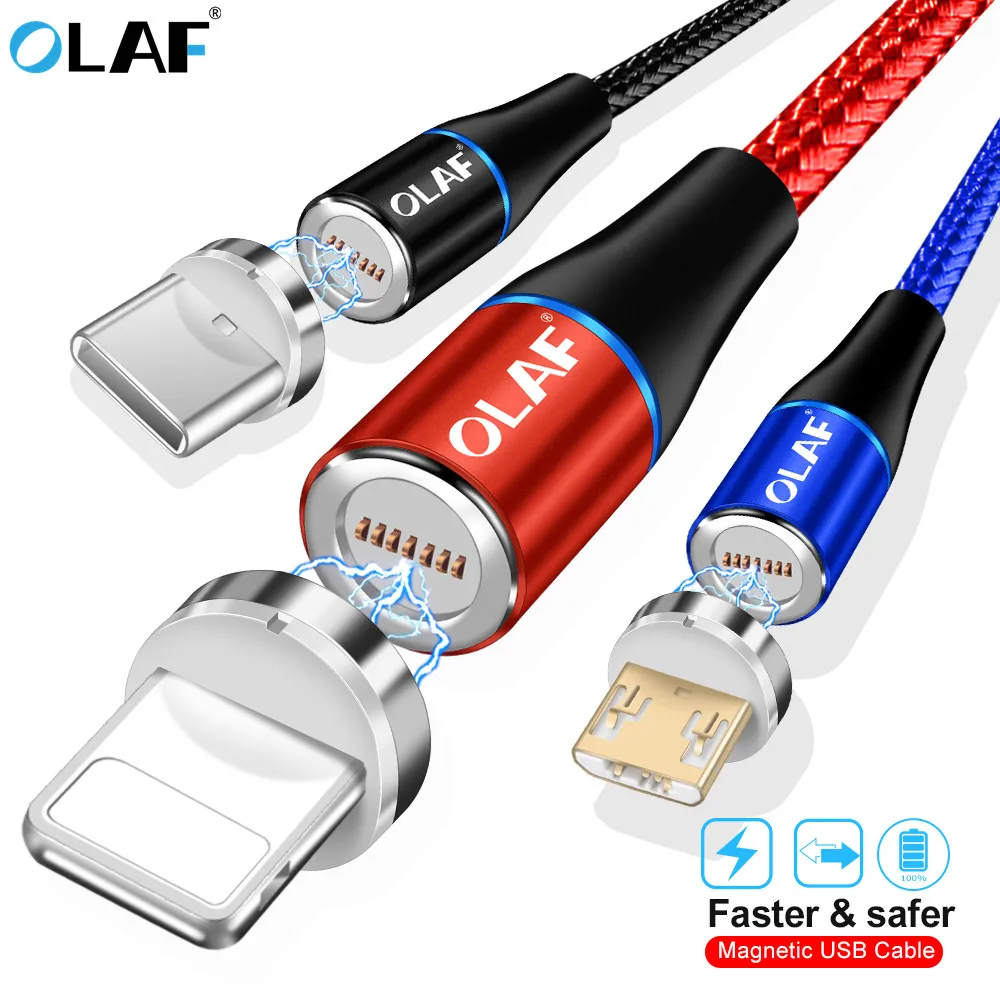 Магнитный usb кабель OLAF 1 м 2 А для быстрой зарядки iPhone Xs Max X зарядный Micro USB Type C Samsung S10