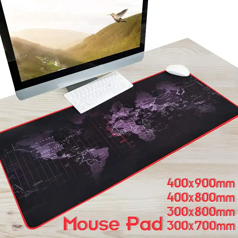  Large Size Computer Keyboard Mat 600x300/700x300/800x300/900x400mm World Map Locking Edge Mouse Pad