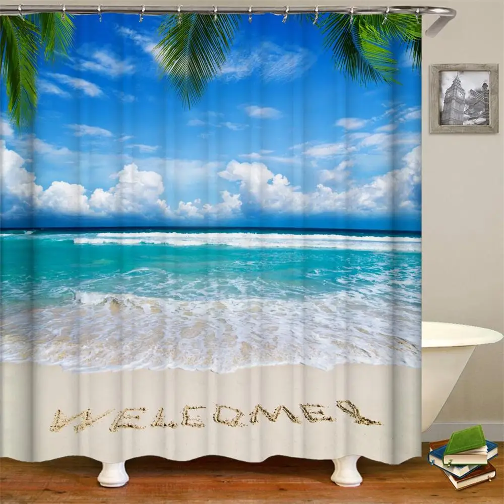 Бежевая занавеска для душа морской пляж тропические Гавайские ракушки море штора для ванной шторка для ванной