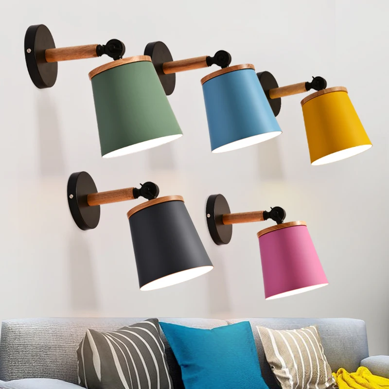 Nordic Led Indoor Wall Lamp Modern Wooden Wall Sconce Macarons Colorful Bedside Room Light Corridor Stair