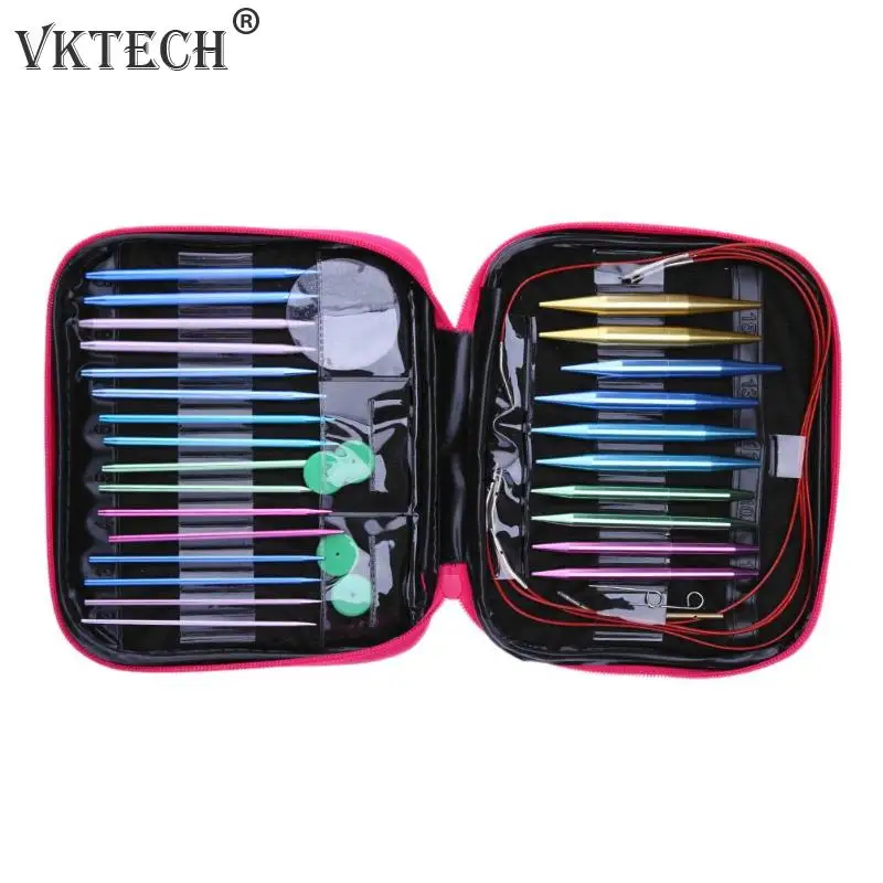 

13 Pairs Aluminum Change Head Circular Knitting Needle Ring Set Crochet Hooks DIY Craft Tools Yarn Weave Craft