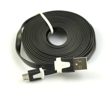 

Flat USB 2.0 to Micro USB 5Pin Adapter Data Extension Power Cable for Phone I9100 9220 Black 2M