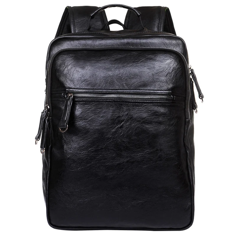 Men Leather Backpack High Travel Rucksack School Backpack Mens Laptop Business Backpack Shoulder Bag Black