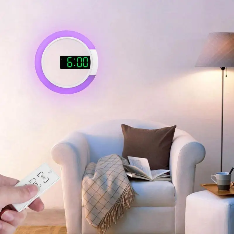 

12 Inch Digital Clock Multifunction Round Digital RGB LED Wall Clock Display Time Mirror Hanging Watch Wall Clocks Temperature