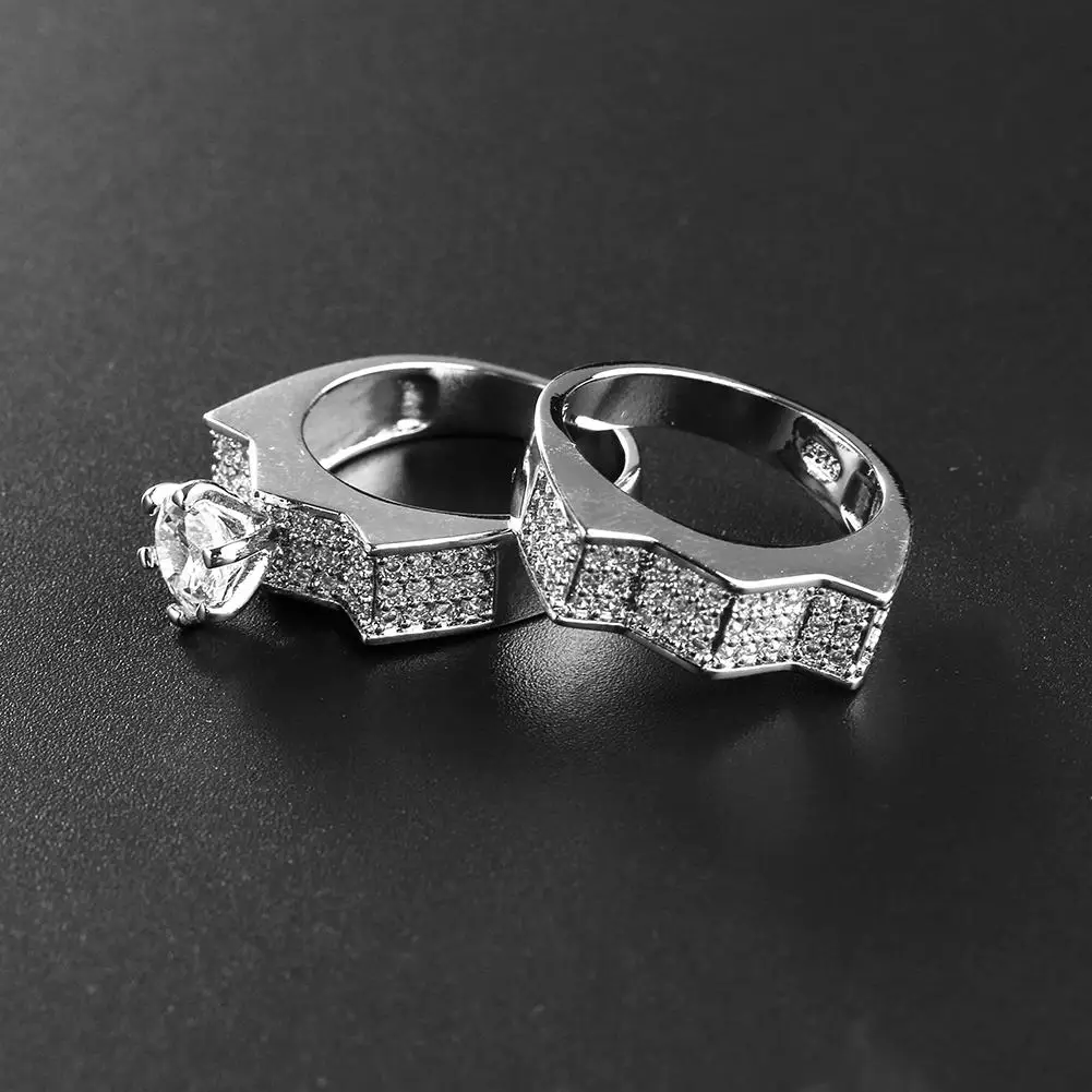 

Hot 2Pcs/Set Fashion Women Men Couple Rings Wave Cubic Zirconia Finger Ring Jewelry Decor Wedding Valentine's Day Gifts