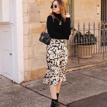 Шелковая сатиновая юбка миди с цветочным принтом Naomi, с эластичной резинкой на талии, для женщин/девушек, Высококачественная юбка в стиле русалки