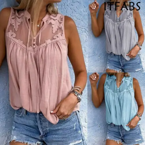 

Womens Summer Vest Top Sleeveless Shirt Blouse Ladies Casual Tops Solid Daily Shirt Ladies Chiffon Loose Summer Shirts