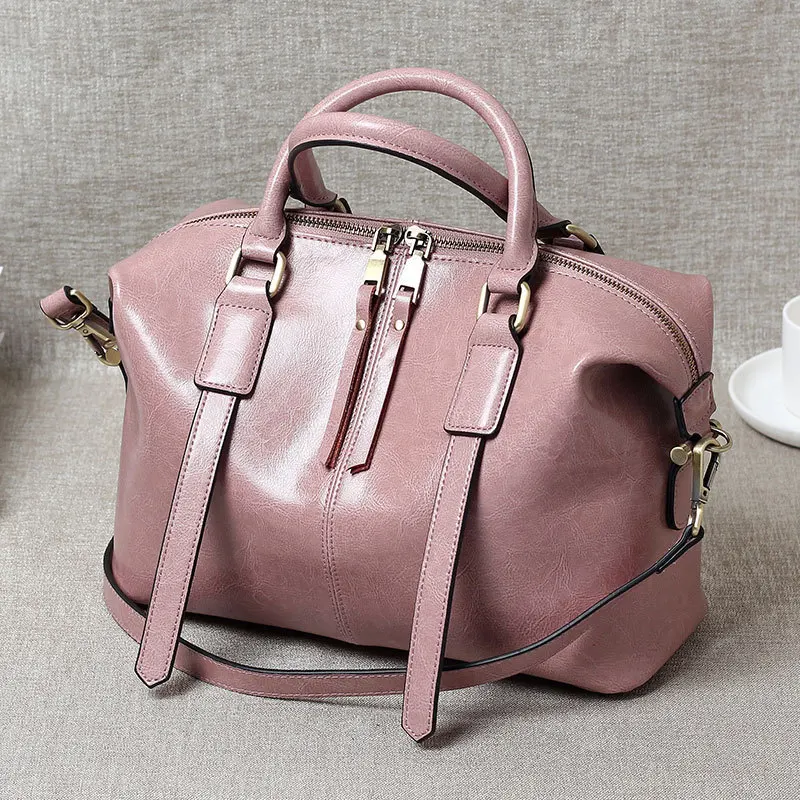 

2018 VINTAGE Luxury Handbags Women Bags Designer WAXES COWHIDE WOMEN'S BAGS BOSTON DAMPNESS LEATHER SINGLE-SHOULDERED SATCHEL