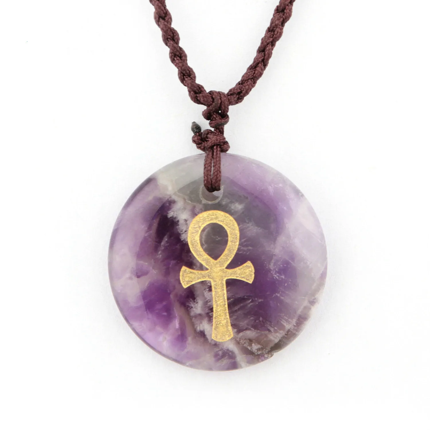 

Ankh Cross Symbol Of Life Religion Accessories Natura Crystal Pendant Disc Carving Necklace For Woman Man
