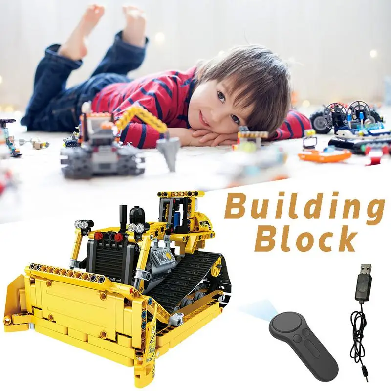 

Diy 535pcs Assembled Children's Bulldozer Building Block Toy Diy RC Toys Cars Model Children's Outdoor Activity Toys