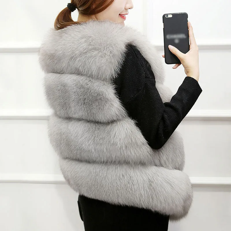 Ceny Faux futro zimowa kamizelka kobiety miękkie spodnie talia płaszcze damskie bezrękawnik dla pań 2019 moda fałszywe futro odzież wierzchnia Femme