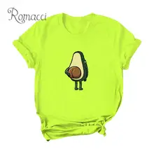 Romacci, женская футболка, плюс размер, мультфильм, авокадо, узор, принт, круглый вырез, летняя футболка, короткий рукав, повседневная, милая, верх размера d, топы