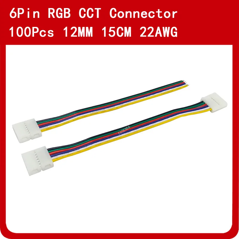 100 шт. 6 pin RGB CCT Светодиодная лента Разъем 12 мм ширина RGBWW Solderless адаптер для +