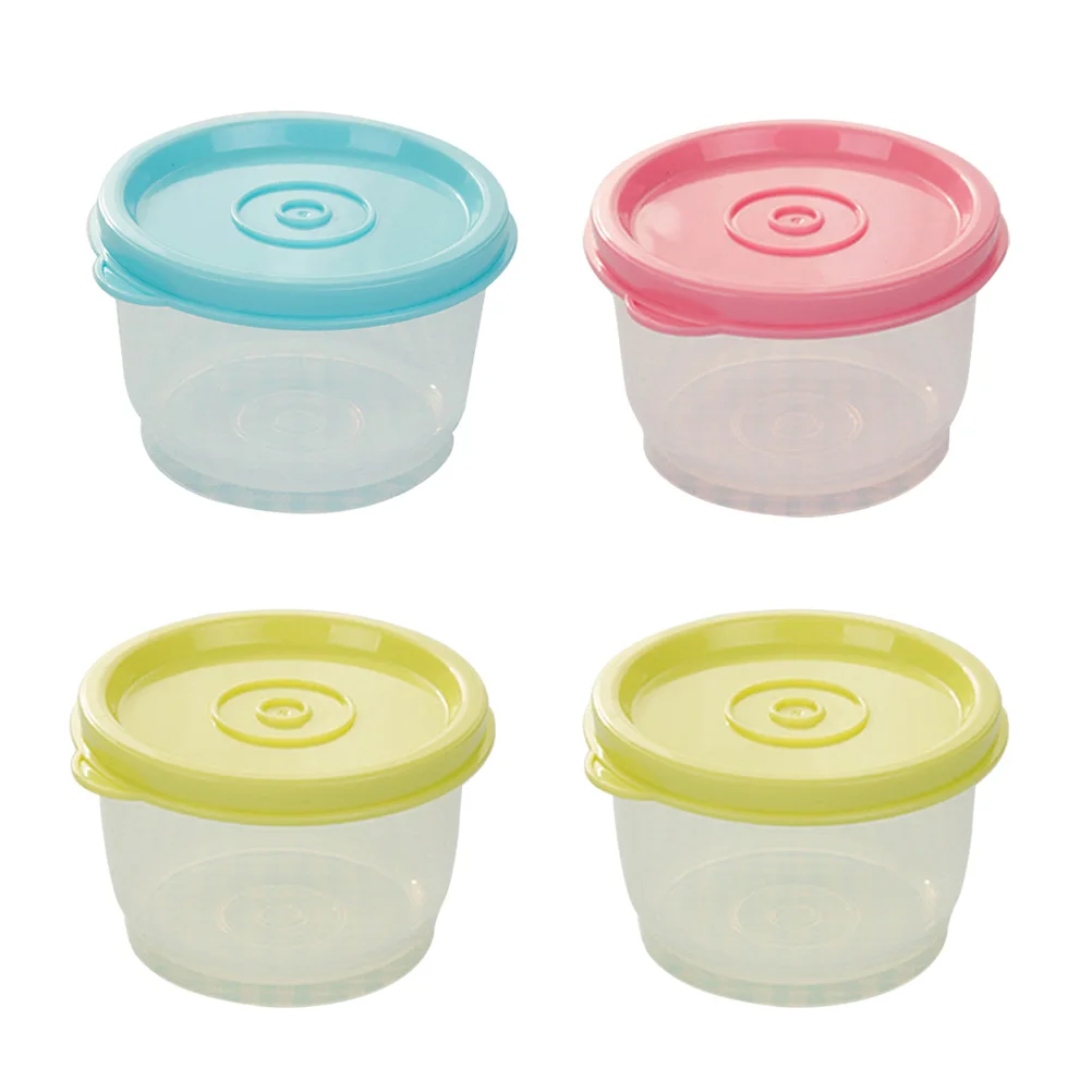 

4pcs 160ml Small Plastic Crisper Round Food Container Lunch Boxes Sealed Bowl For Refrigerator Microwave Oven (Random Color)