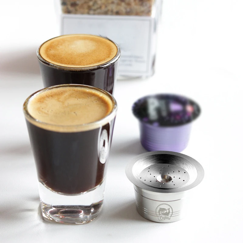 

New Stainless Steel Reusable Coffee Capsule Pod +Spoon For K-fee Espresso Point