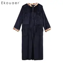 Ekouaer размера плюс халаты зимняя одежда для сна банные халаты леопардовая v-образная Пижама женская на молнии с длинным рукавом халат для сна халат