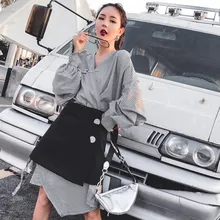 2019 irregular design V-neck fashion suit dress female long-sleeved and skirt two-piece women's set spring and autumn 486 2019 irregular design V-neck fashion suit dress female long-sleeved and skirt two-piece women's set spring and autumn 486
