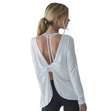 Обучение Спортивная Для женщин тренажерный зал Белый Йога сексуальные топы спортивные рубашки с длинным рукавом тренировки Фитнес бег футболки