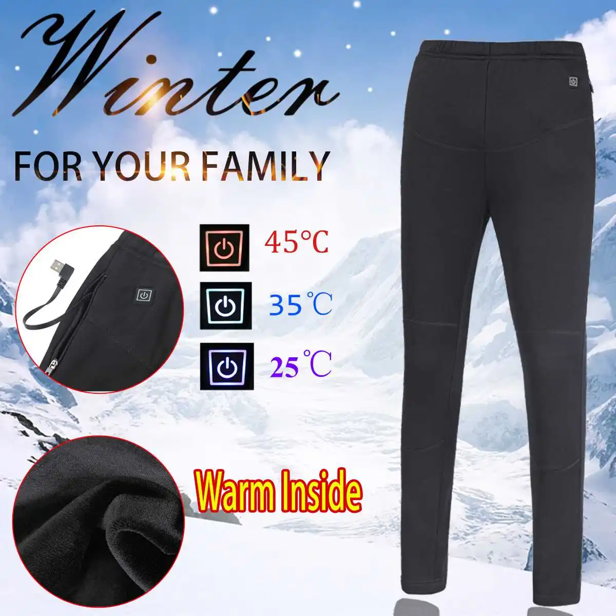 

Womens Mens Winter Heated Thermal Trousers USB Intelligent 3Modes Adjustable Temperature Control Carbon Fiber Safety Clothing