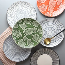 Тарелка для домашнего использования, японское круглое блюдо, для отеля, индивидуальное, западный стиль, для еды, стейк, керамика, диск, фрукты, диск для завтрака, посуда