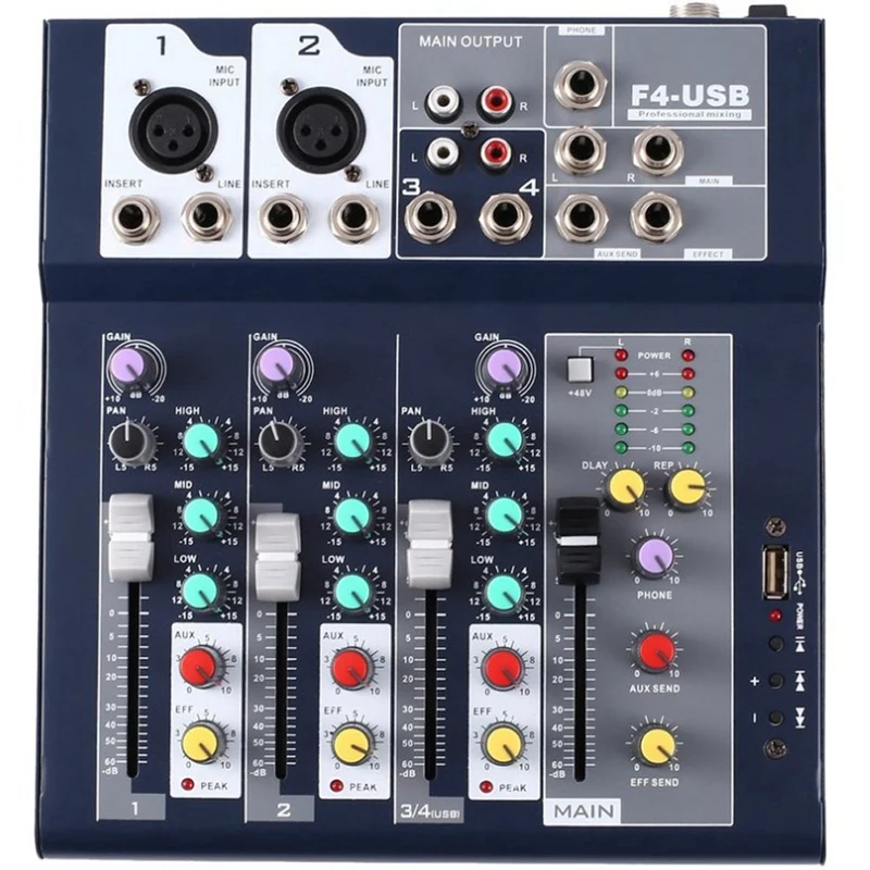 F-4 4-канальный Профессиональный Live смешивания Студия Аудио Звук консоли сети якорь Портативный перемешивающего устройства Вокальный процессор эффектов