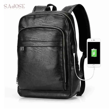 

USB Charging External Men Backpack Designer Backpack For Teenage PU Leather Rucksack Male Laptop Fashion Male Casual Knapsack