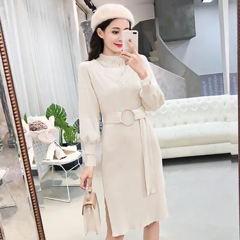 New winter 2018 Europe and America fashion knitting dress with belt bodycon solid knitwear vestidos lady design vogue suit
New winter 2018 Europe and America fashion knitting dress with belt bodycon solid knitwear vestidos lady design vogue suit