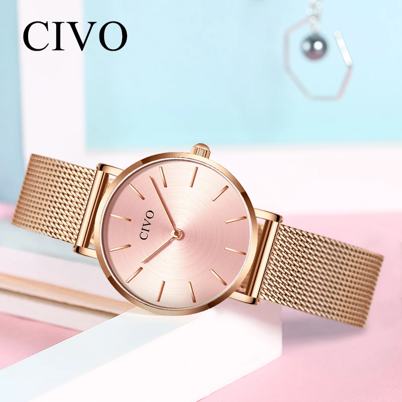 

CIVO New Fashion 2019 Waterproof Slim Steel Mens Watches Mesh Strap Quartz Watches Women Simple Casual Clock Relogio Feminino