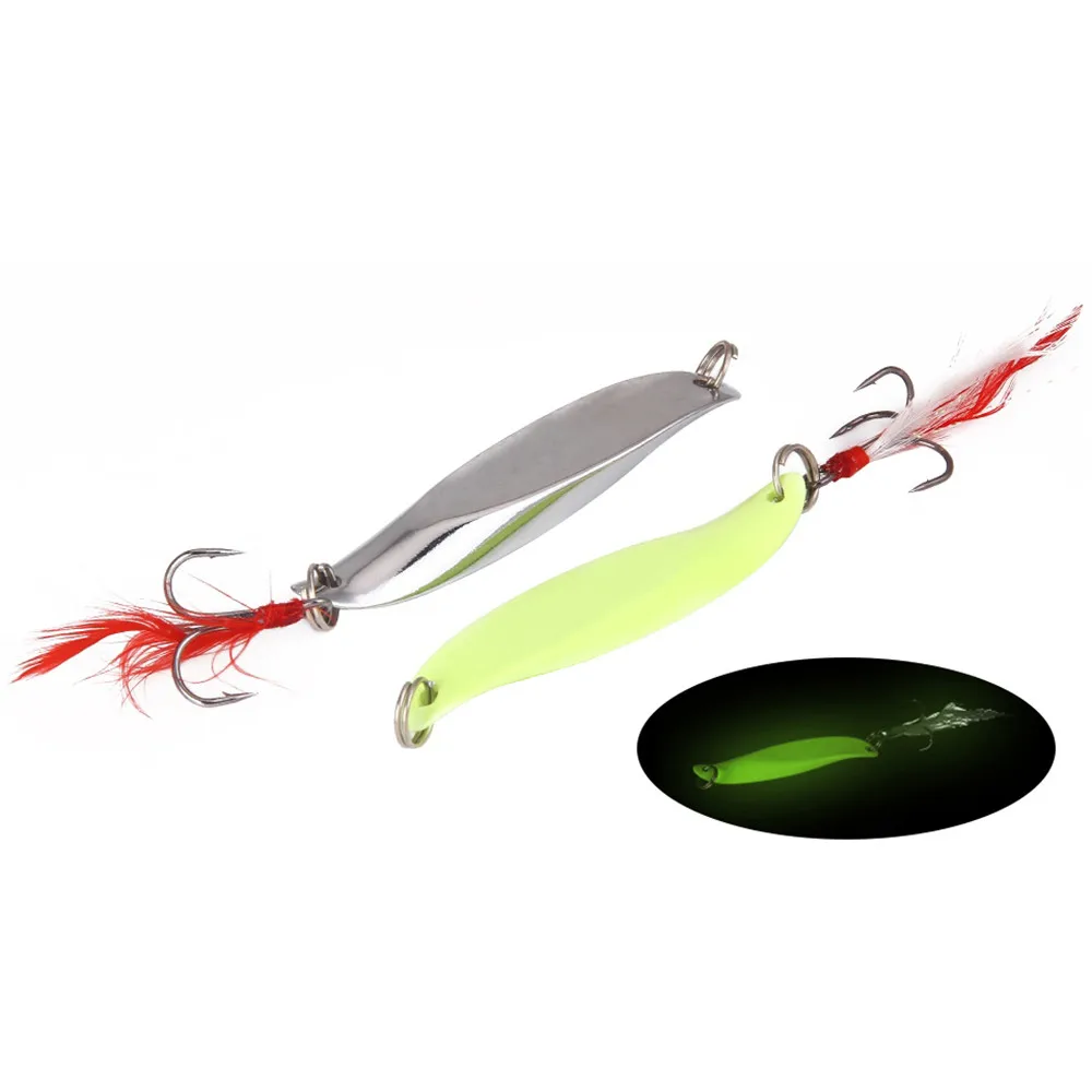 

4.2-8cm 7g-40g Fishing Lure Metal Spinner Spoon Hard Baits Luminous Sequins Noise Paillette With Feather Tackle