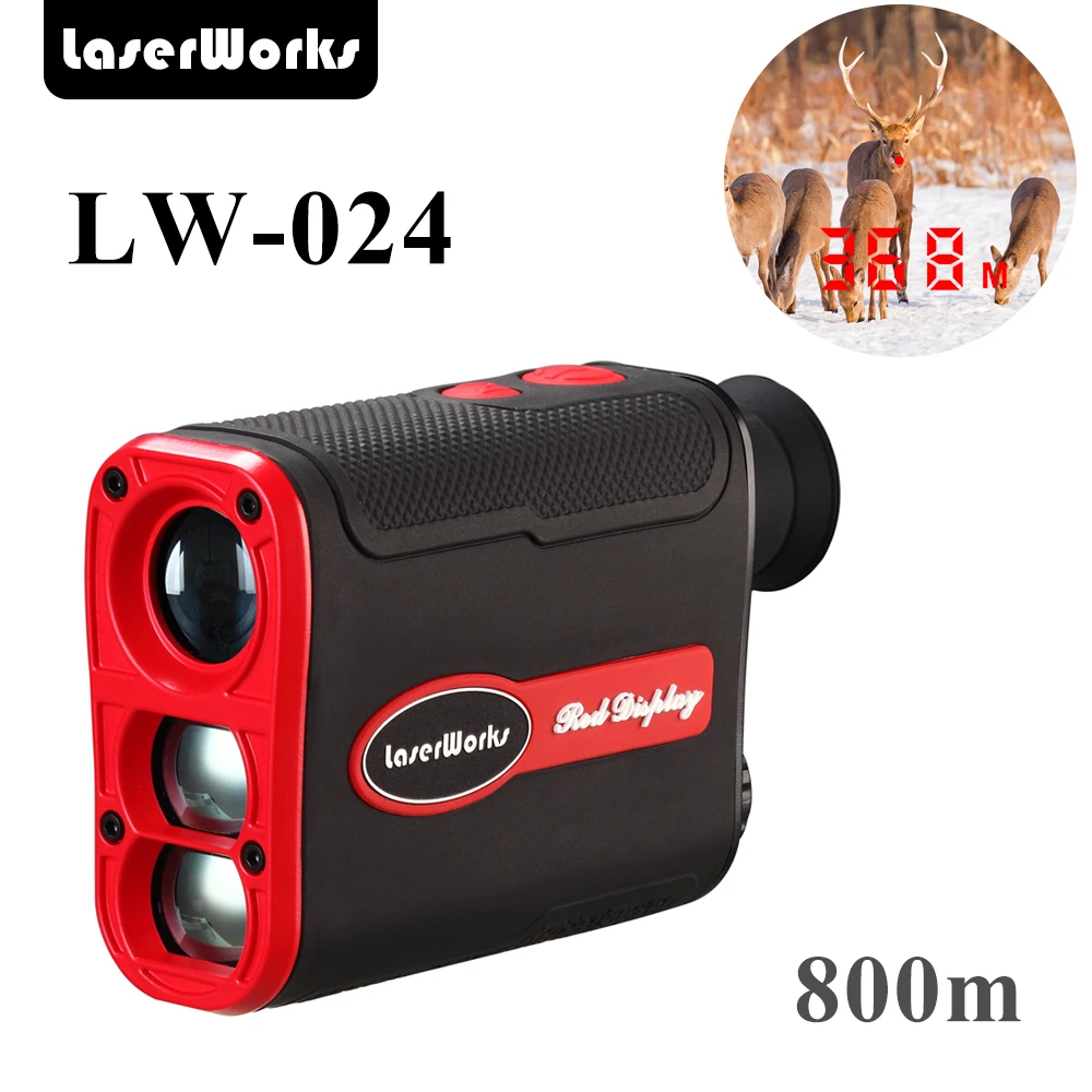 

LaserWorks 800 meters Hunting Laser Range Finder inner red display slope function with Rubber Armor